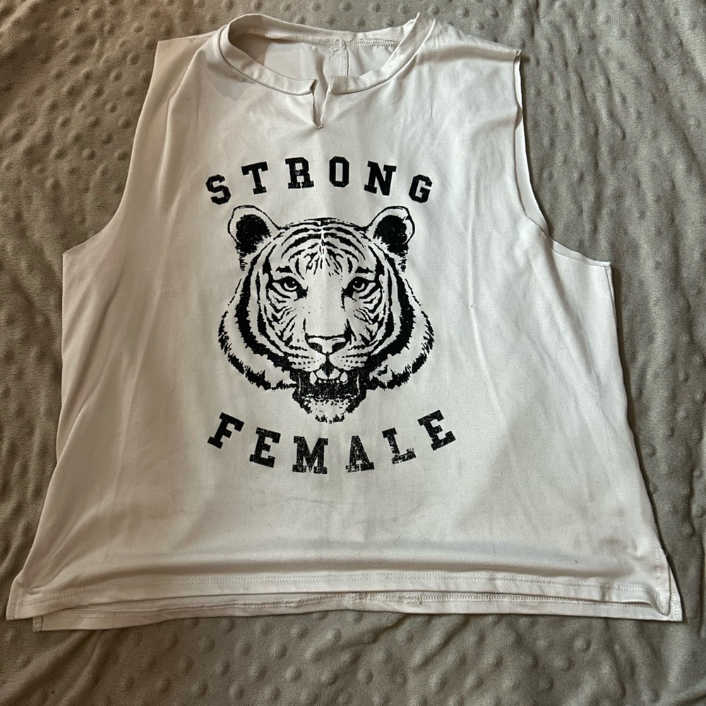 White Strong Female Graphic Tank Top